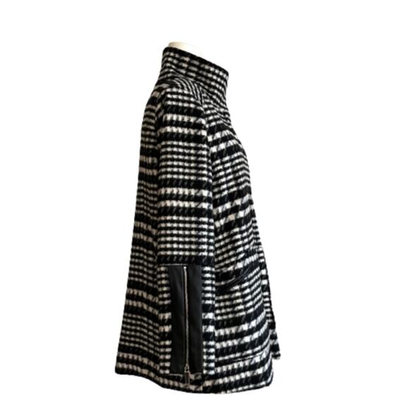 Rafaella Car Coat Black White Brushed Plaid Faux Leather Detail Outerwear Large - Picture 6 of 12
